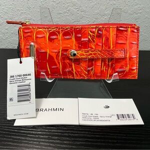 Brahmin Credit Card Wallet SPICY ORANGE MELBOURNE Leather RARE COLOR